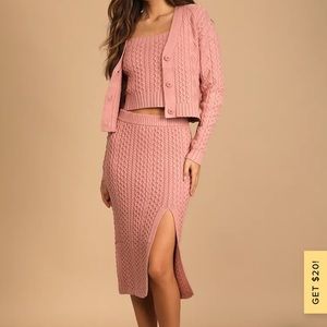 Keep It Cozy Rose Pink Cable Knit Three-Piece Sweater Dress